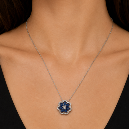 Sapphire Flower Pendant Necklace