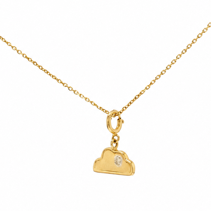 Natural Diamond Cloud Charm Pendant in 14K Solid Gold