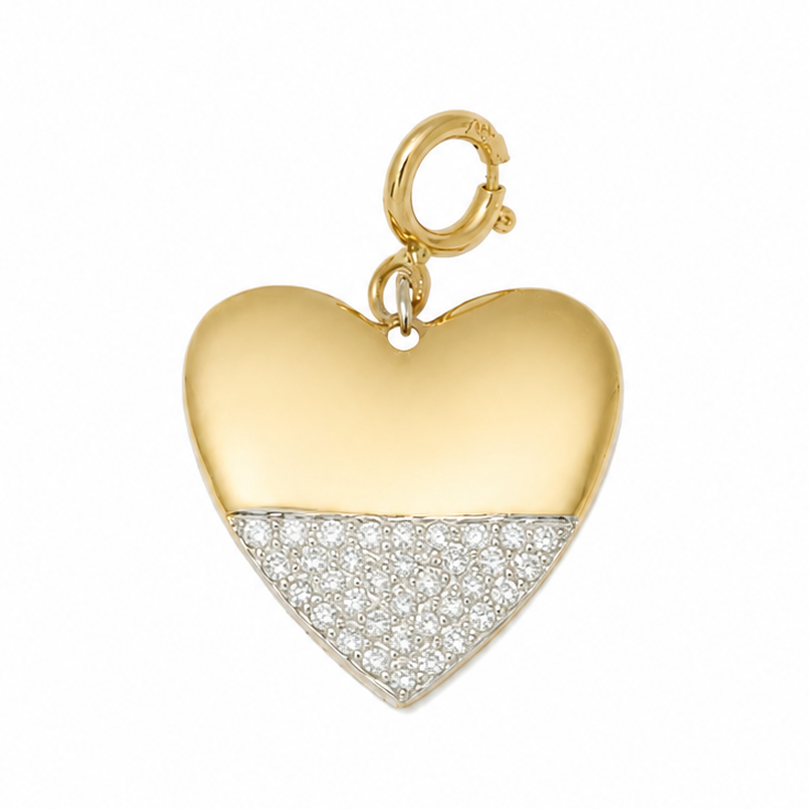 Natural Diamond Heart Charm Pendant in 14K Solid Gold