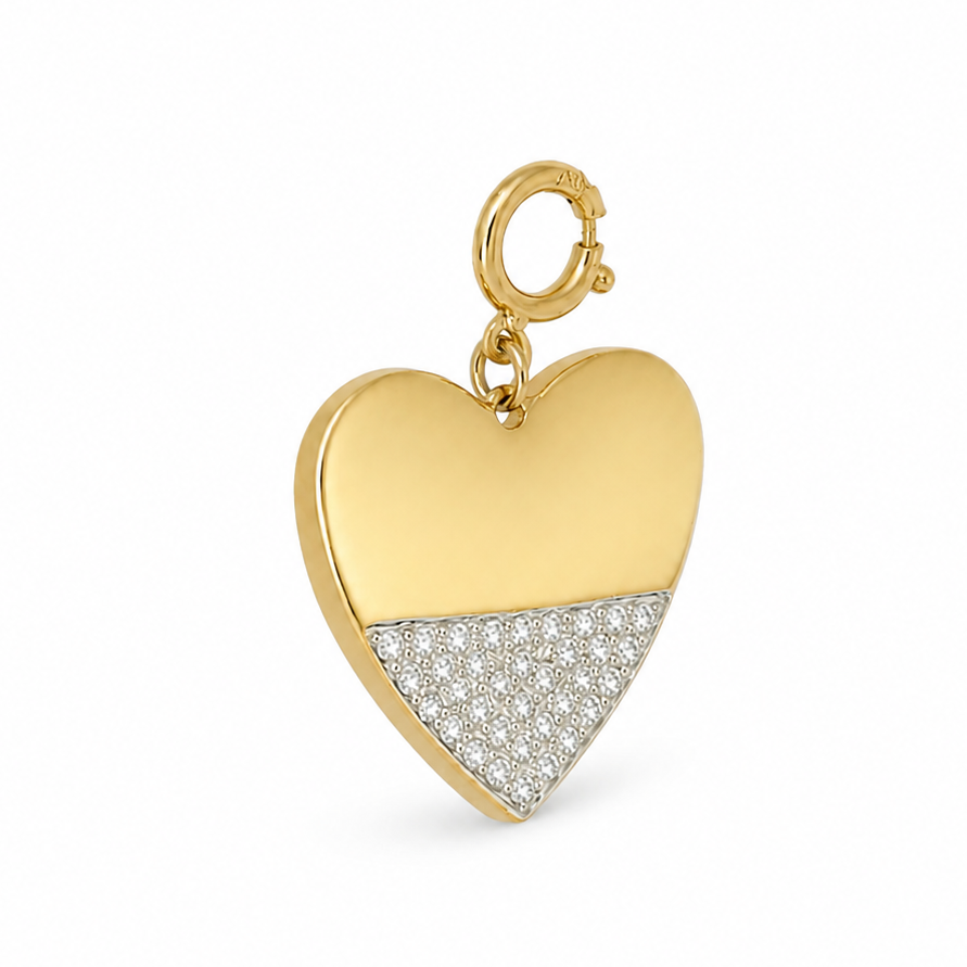 Natural Diamond Heart Charm Pendant in 14K Solid Gold