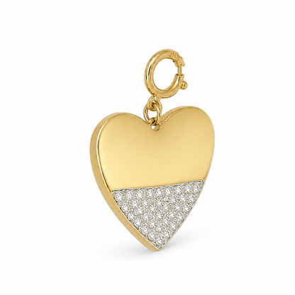 Natural Diamond Heart Charm Pendant in 14K Solid Gold