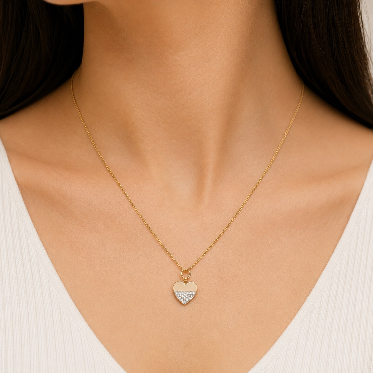 Natural Diamond Heart Charm Pendant in 14K Solid Gold