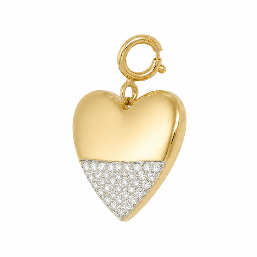 Natural Diamond Heart Charm Pendant in 14K Solid Gold