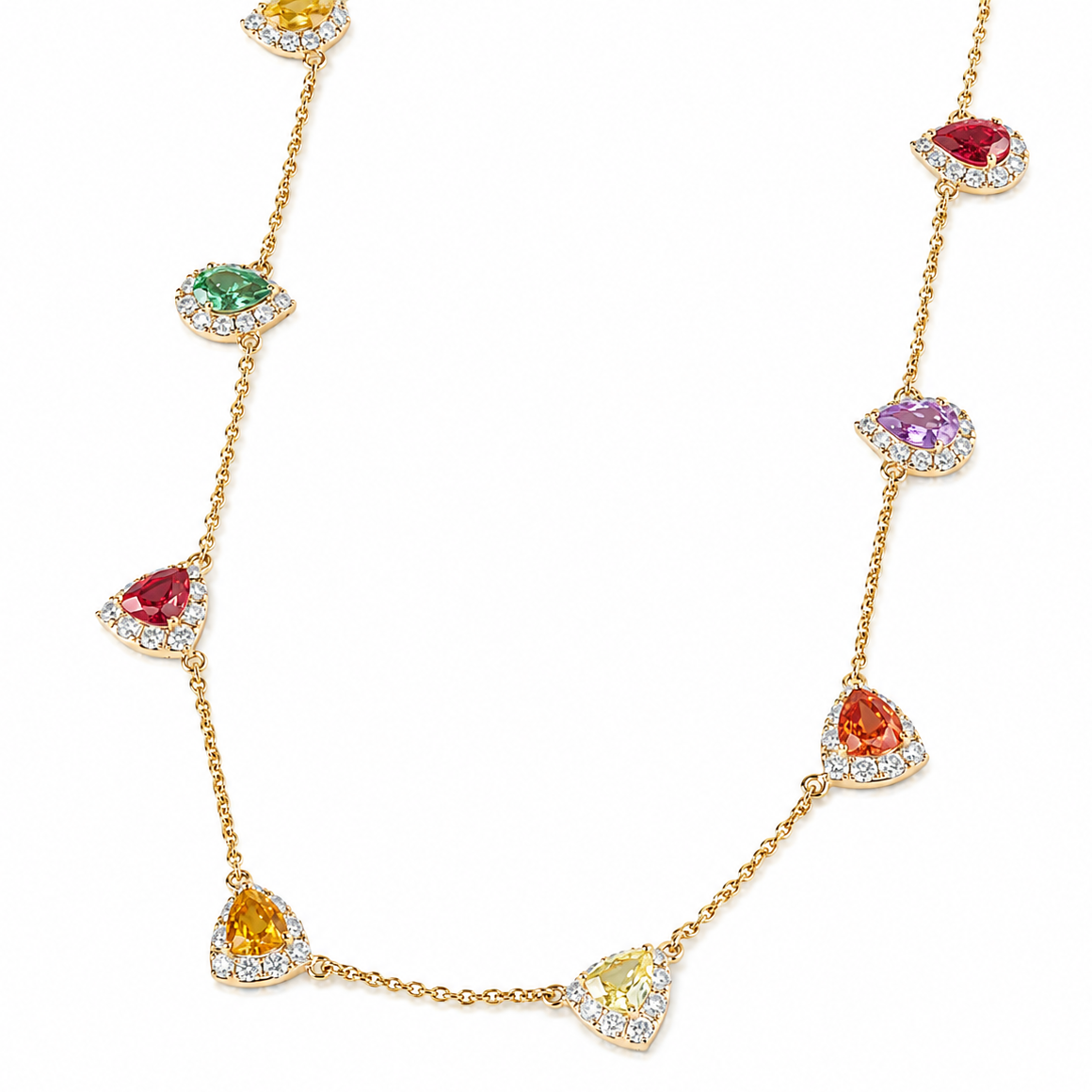 Rainbow Sapphire Diamond Station Necklace
