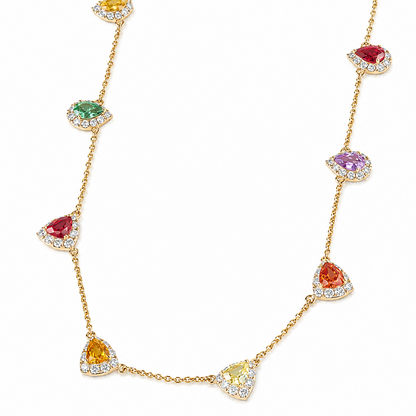 Rainbow Sapphire Diamond Station Necklace