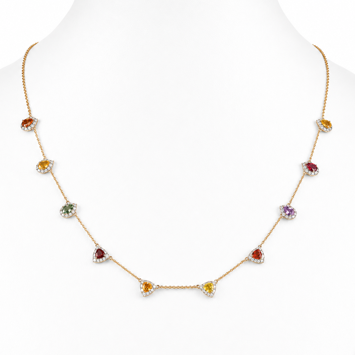 Rainbow Sapphire Diamond Station Necklace
