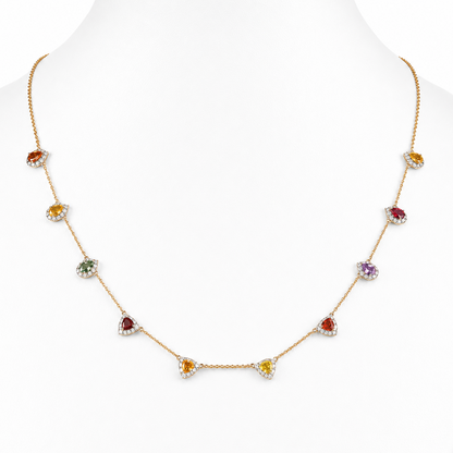 Rainbow Sapphire Diamond Station Necklace