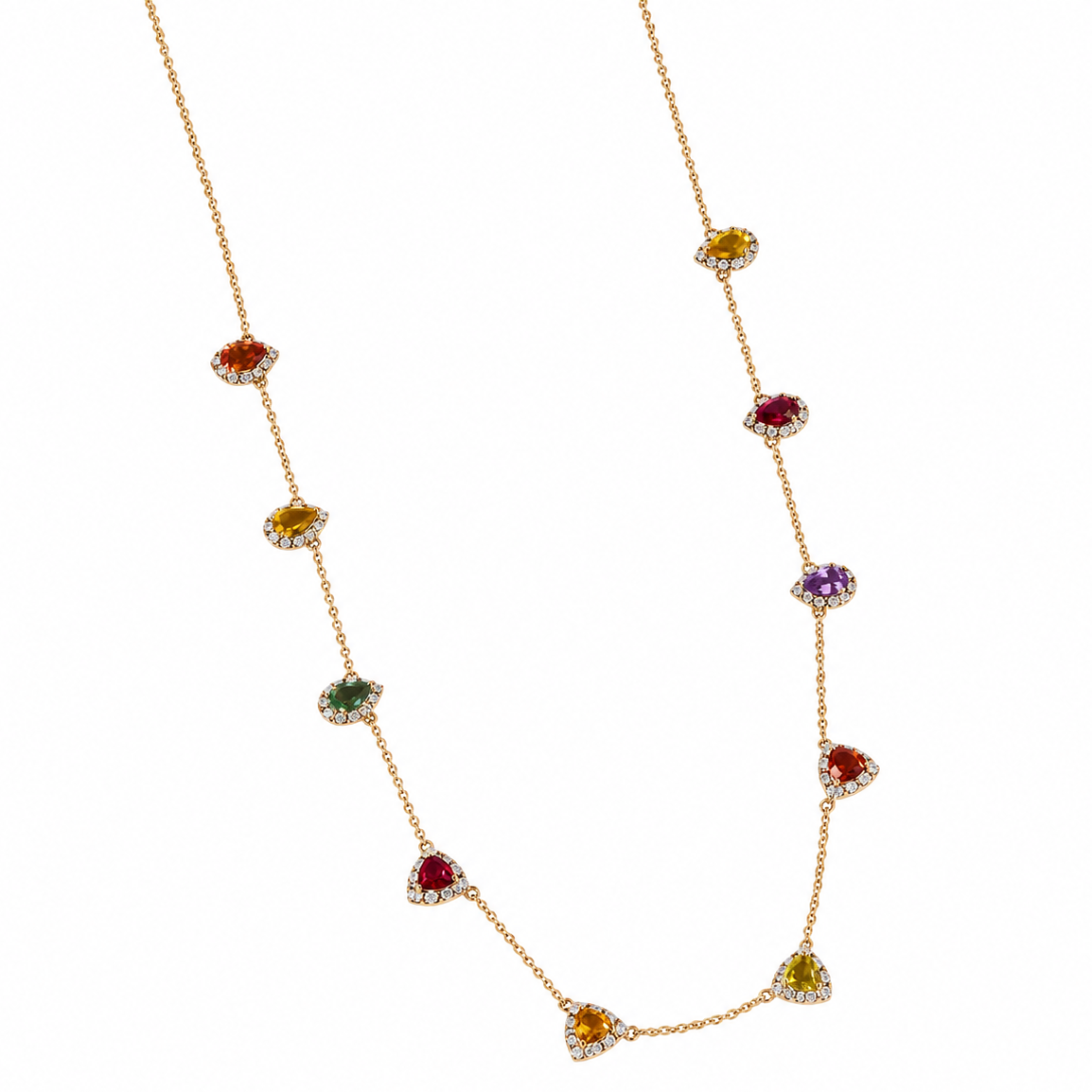 Rainbow Sapphire Diamond Station Necklace
