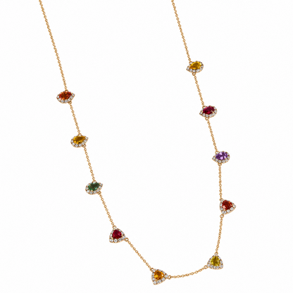 Rainbow Sapphire Diamond Station Necklace