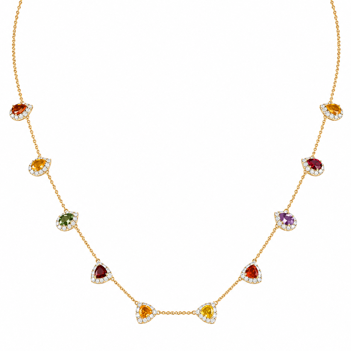 Rainbow Sapphire Diamond Station Necklace