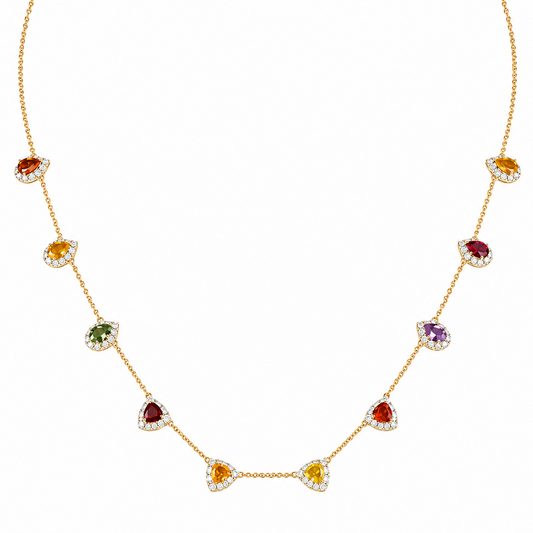 Rainbow Sapphire Diamond Station Necklace