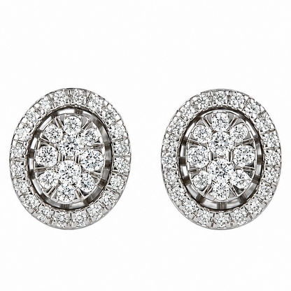 Oval Diamond Halo Cluster Stud Earrings
