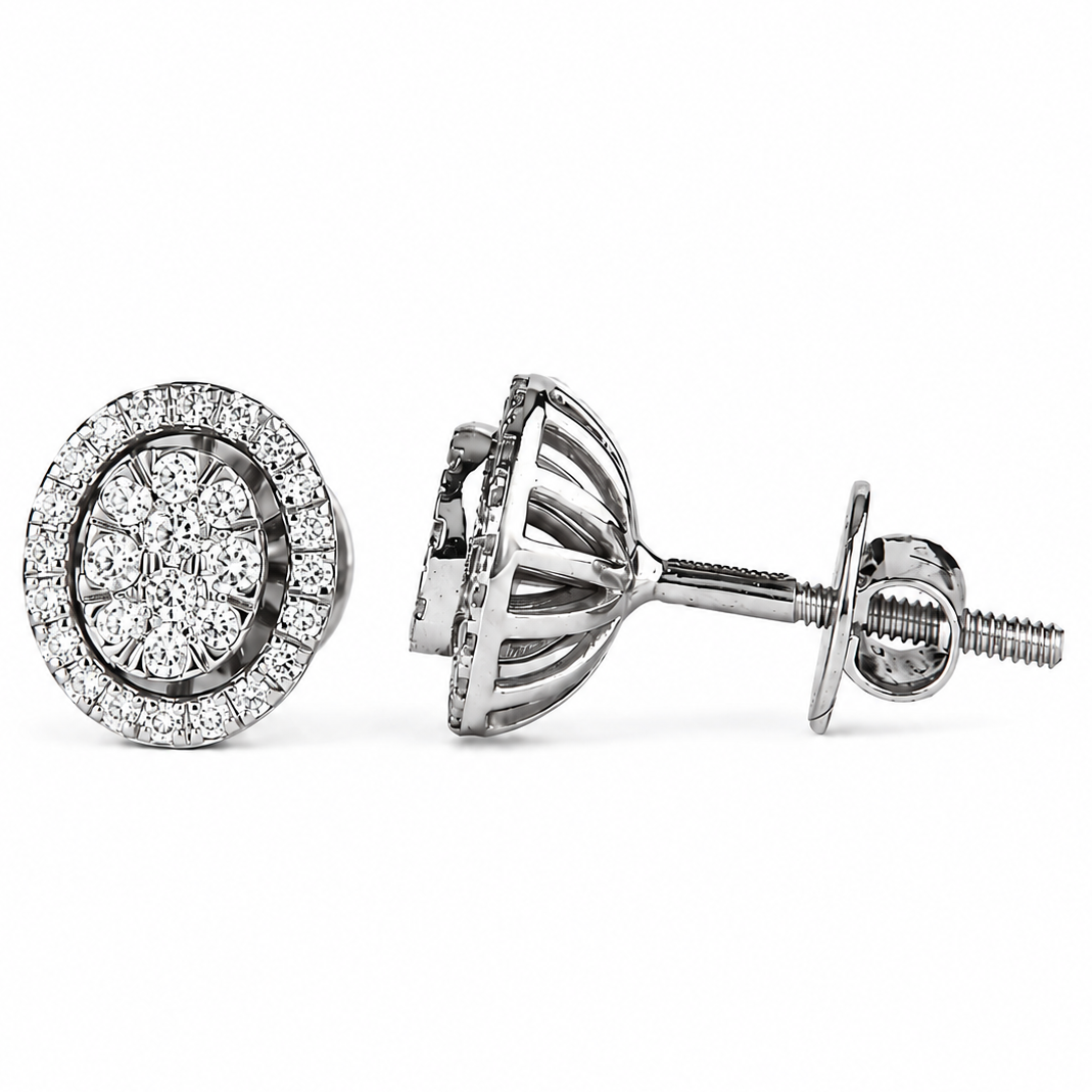 Oval Diamond Halo Cluster Stud Earrings