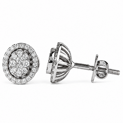Oval Diamond Halo Cluster Stud Earrings