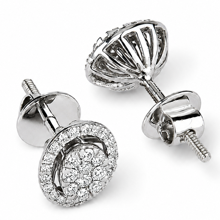 Oval Diamond Halo Cluster Stud Earrings