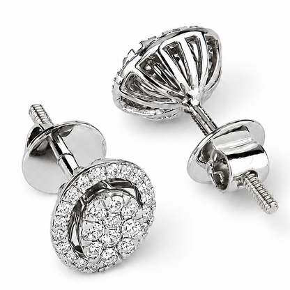 Oval Diamond Halo Cluster Stud Earrings