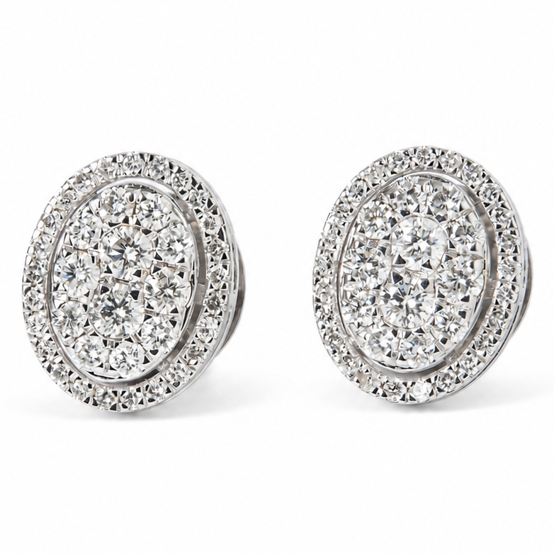 Oval Diamond Halo Cluster Stud Earrings