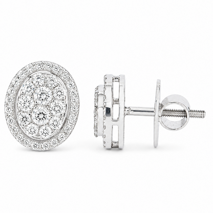 Oval Diamond Halo Cluster Stud Earrings