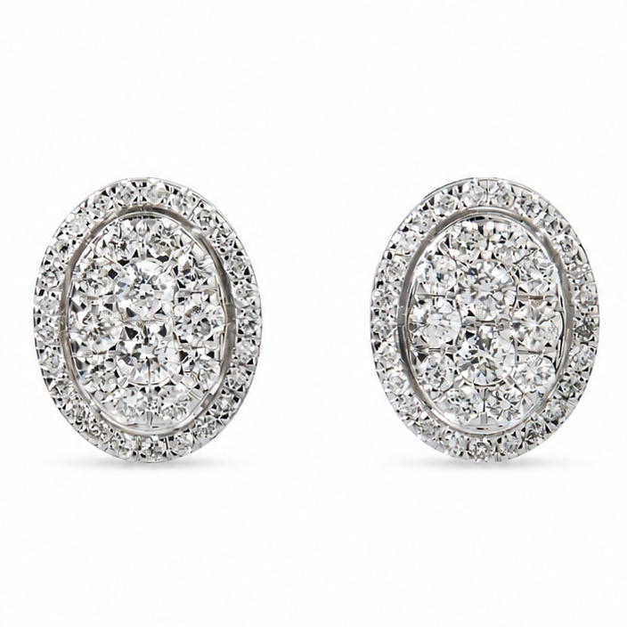 Oval Diamond Halo Cluster Stud Earrings