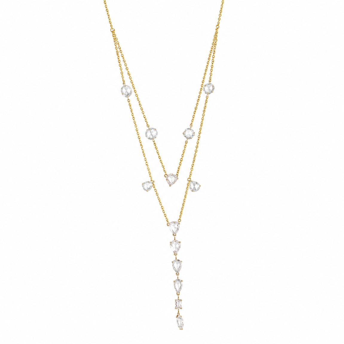 Rose-Cut Natural Diamond Lariat Necklace in Solid Gold