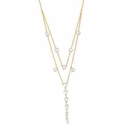 Rose-Cut Natural Diamond Lariat Necklace in Solid Gold