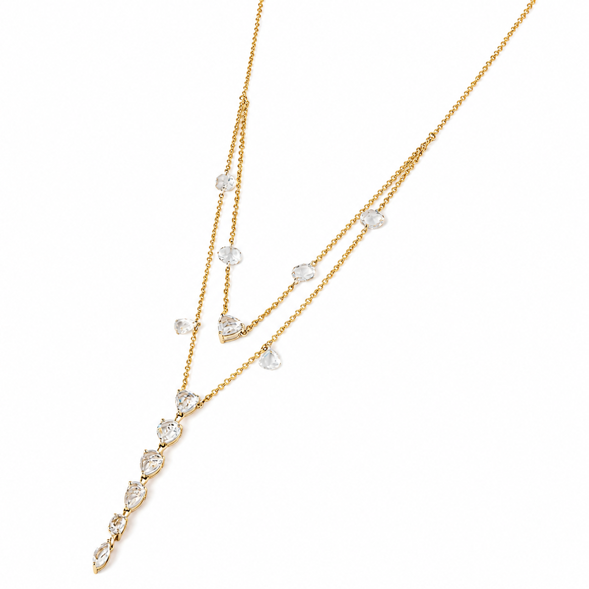 Rose-Cut Natural Diamond Lariat Necklace in Solid Gold