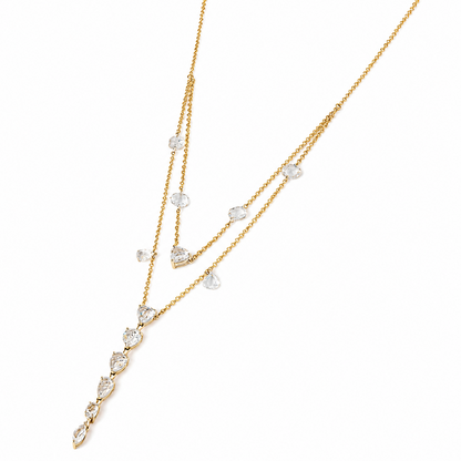 Rose-Cut Natural Diamond Lariat Necklace in Solid Gold