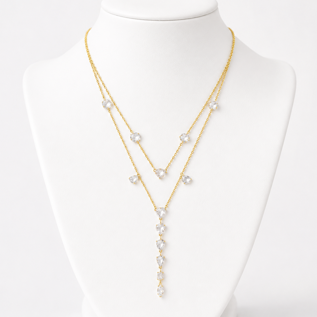 Rose-Cut Natural Diamond Lariat Necklace in Solid Gold