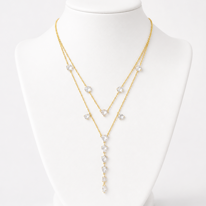 Rose-Cut Natural Diamond Lariat Necklace in Solid Gold