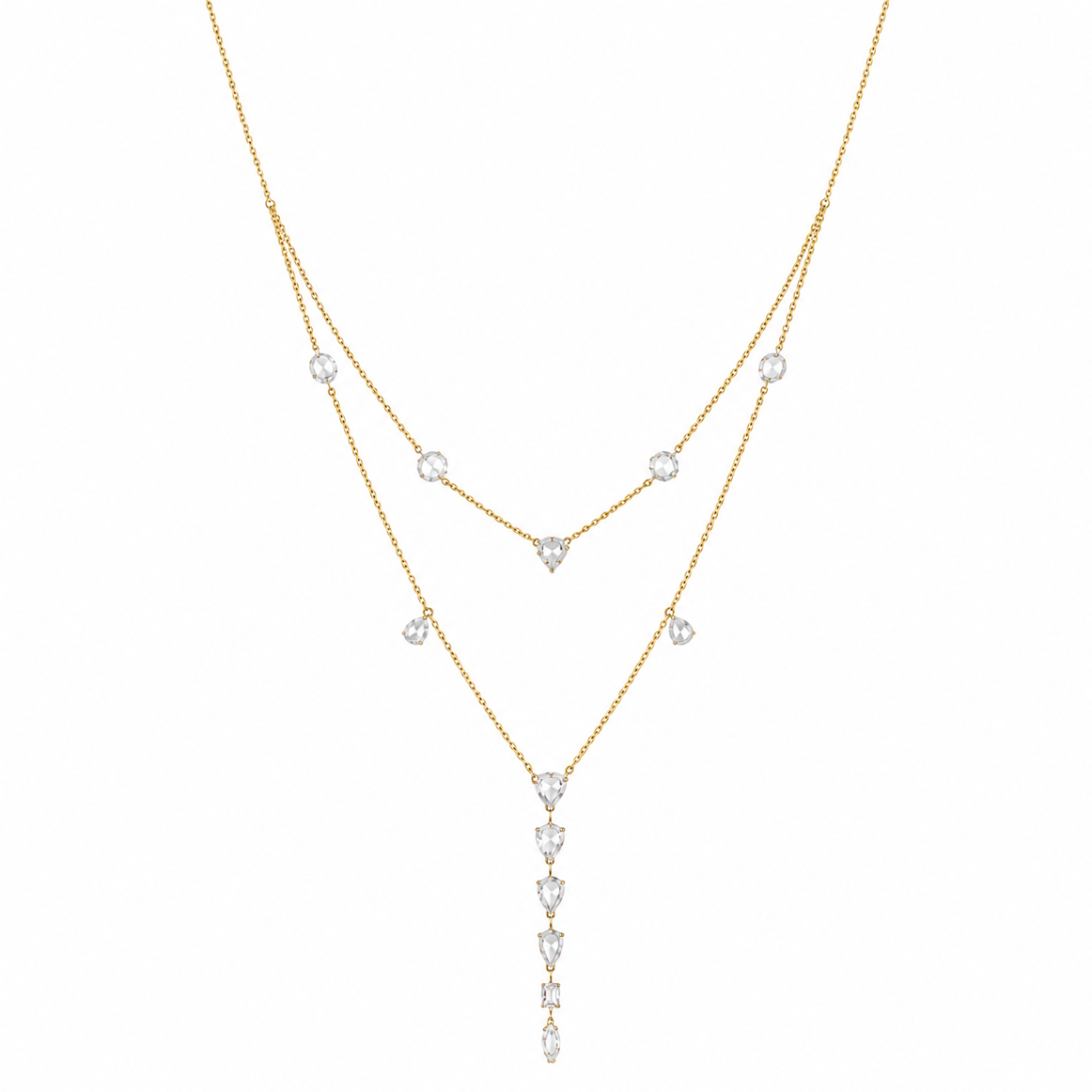 Rose-Cut Natural Diamond Lariat Necklace in Solid Gold