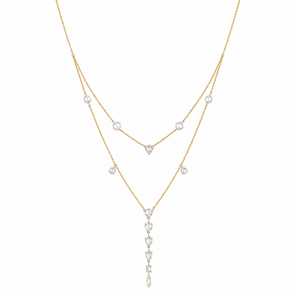Rose-Cut Natural Diamond Lariat Necklace in Solid Gold