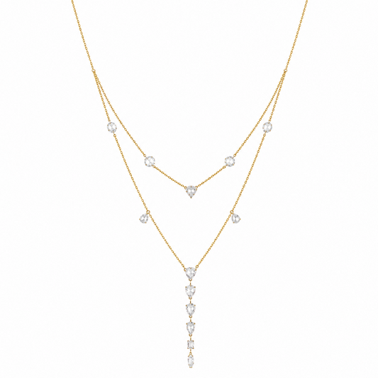 Rose-Cut Natural Diamond Lariat Necklace in Solid Gold