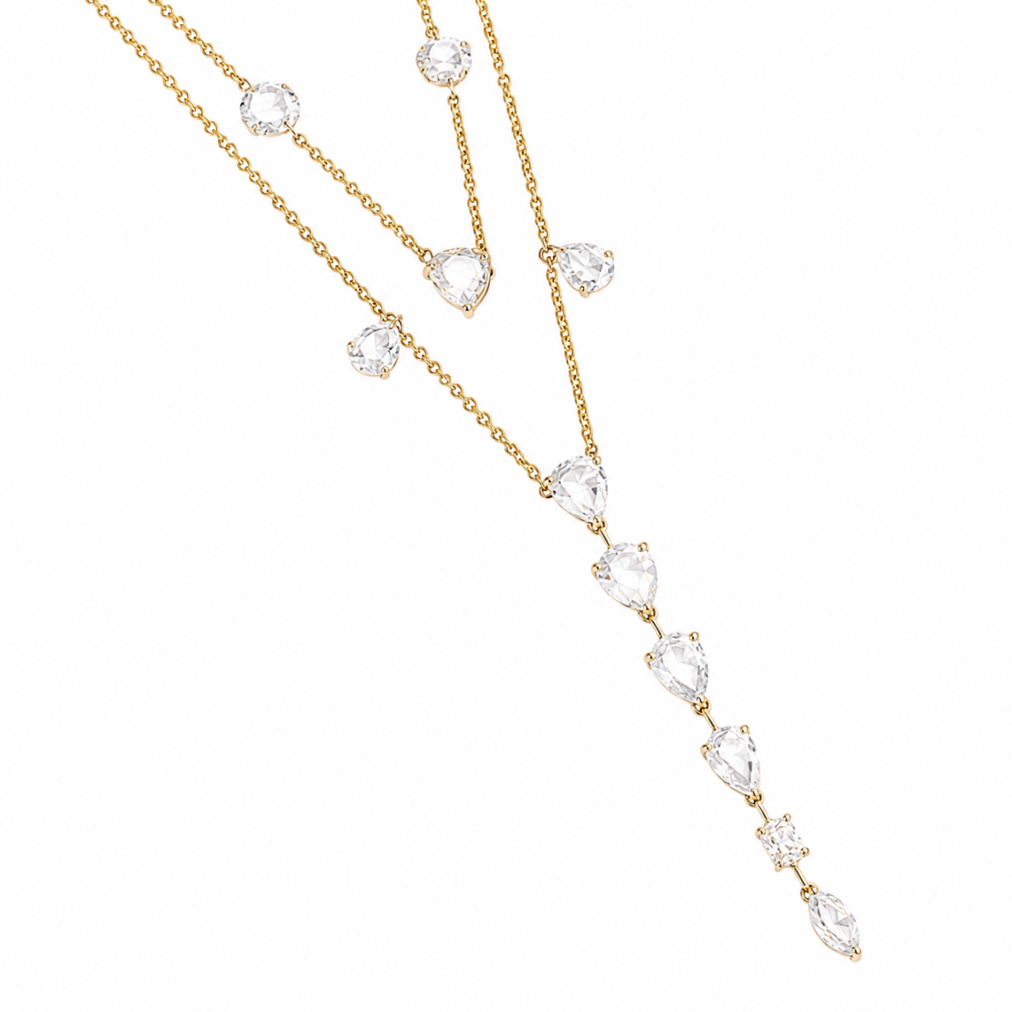 Rose-Cut Natural Diamond Lariat Necklace in Solid Gold
