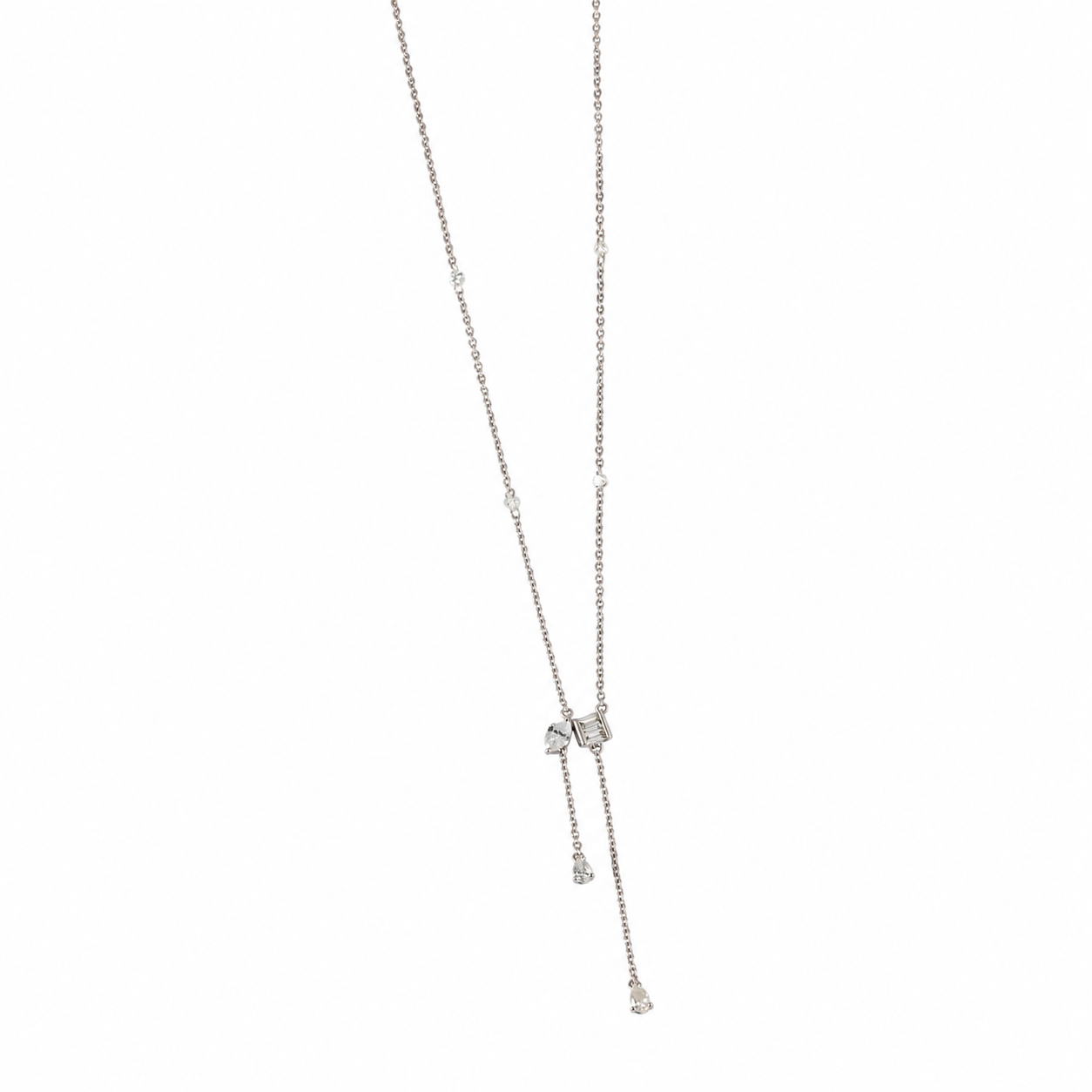 Natural Diamond Asymmetrical Drop Necklace in Solid Gold