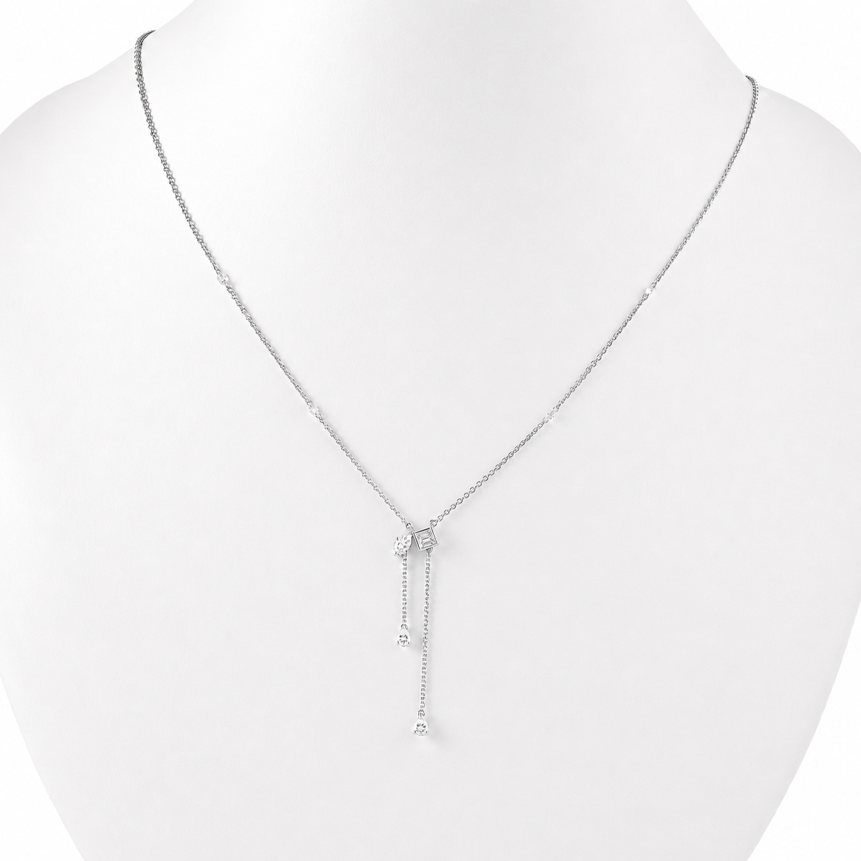 Natural Diamond Asymmetrical Drop Necklace in Solid Gold