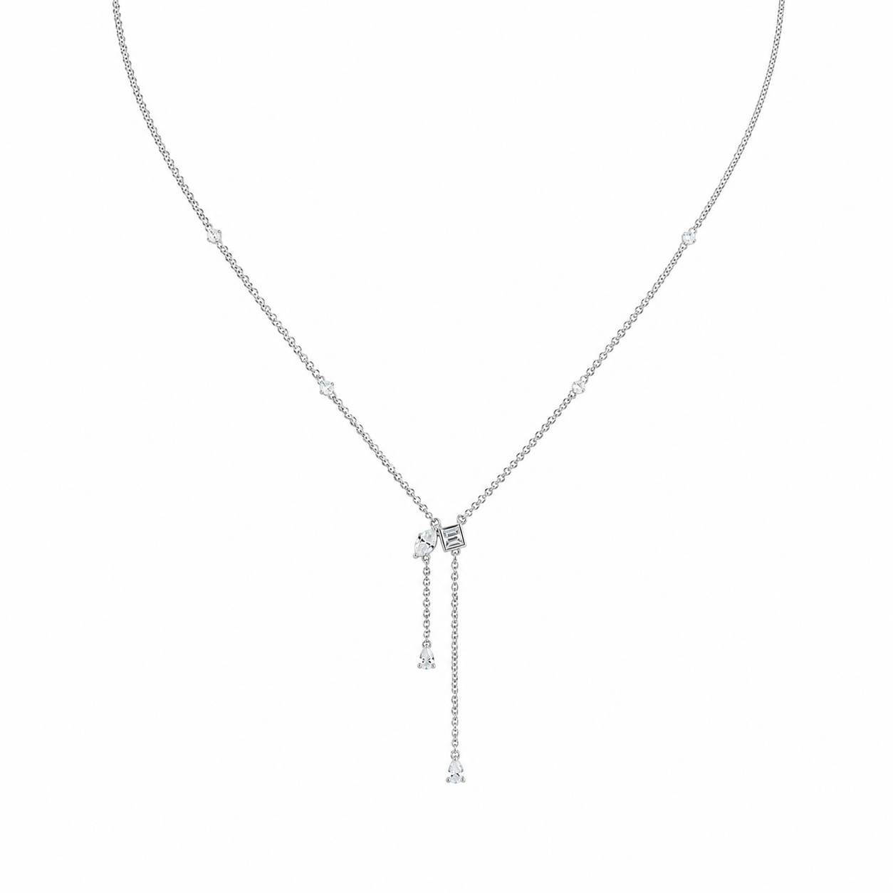 Natural Diamond Asymmetrical Drop Necklace in Solid Gold