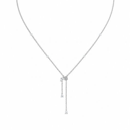 Natural Diamond Asymmetrical Drop Necklace in Solid Gold