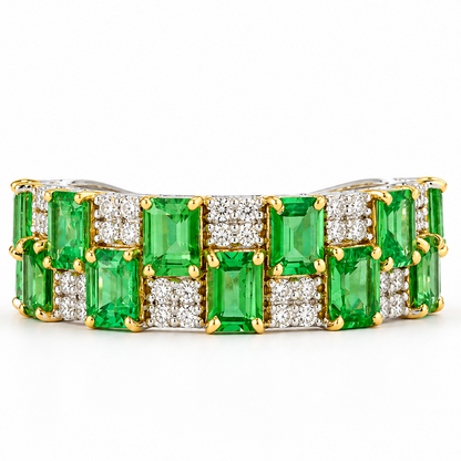Natural Tsavorite Diamond Checkerboard Cocktail Ring