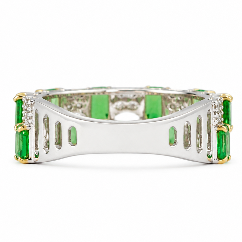 Natural Tsavorite Diamond Checkerboard Cocktail Ring