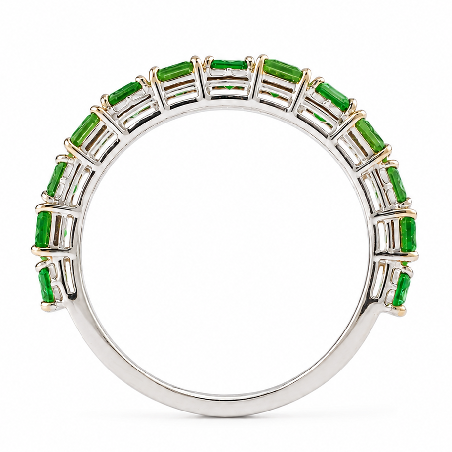 Natural Tsavorite Diamond Checkerboard Cocktail Ring