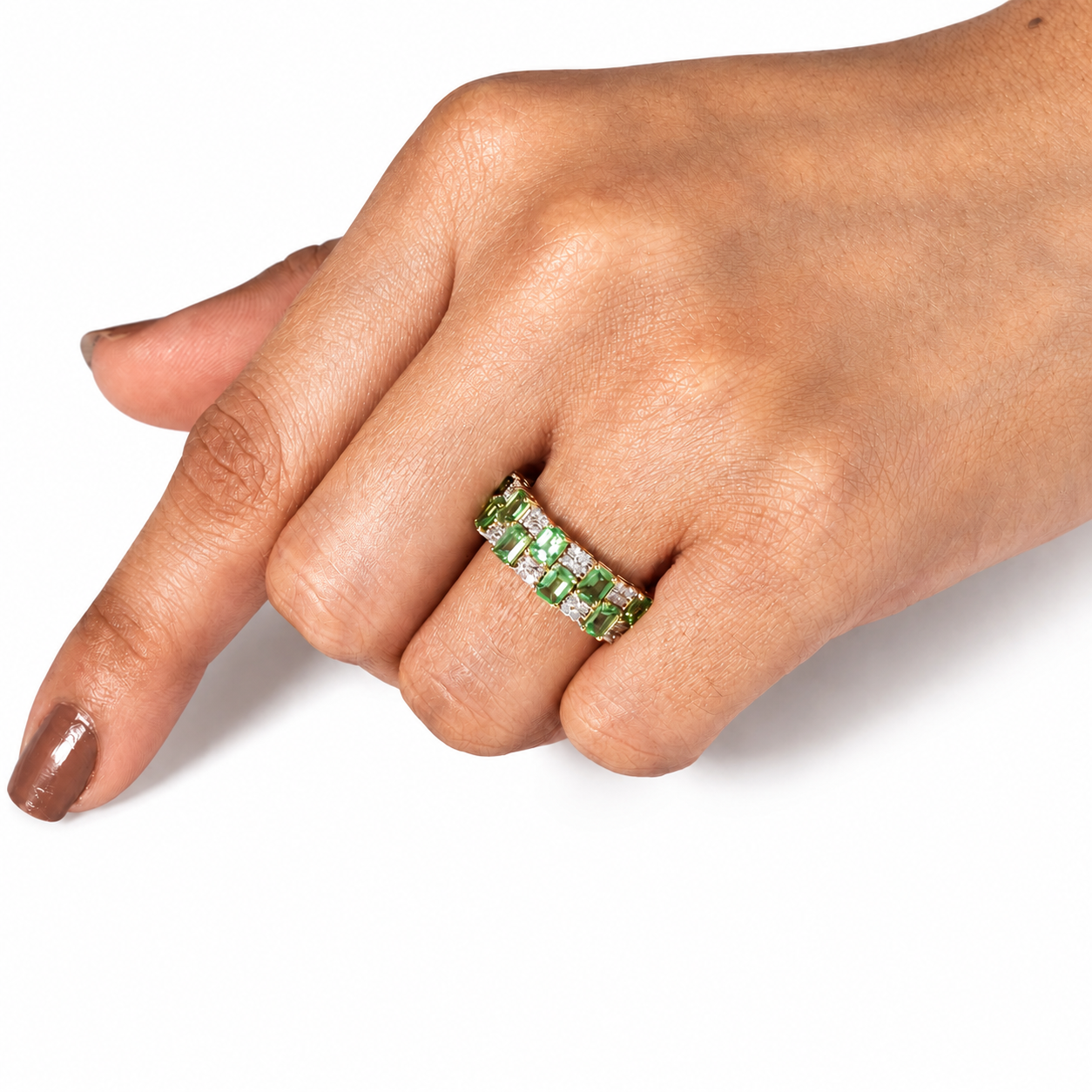 Natural Tsavorite Diamond Checkerboard Cocktail Ring