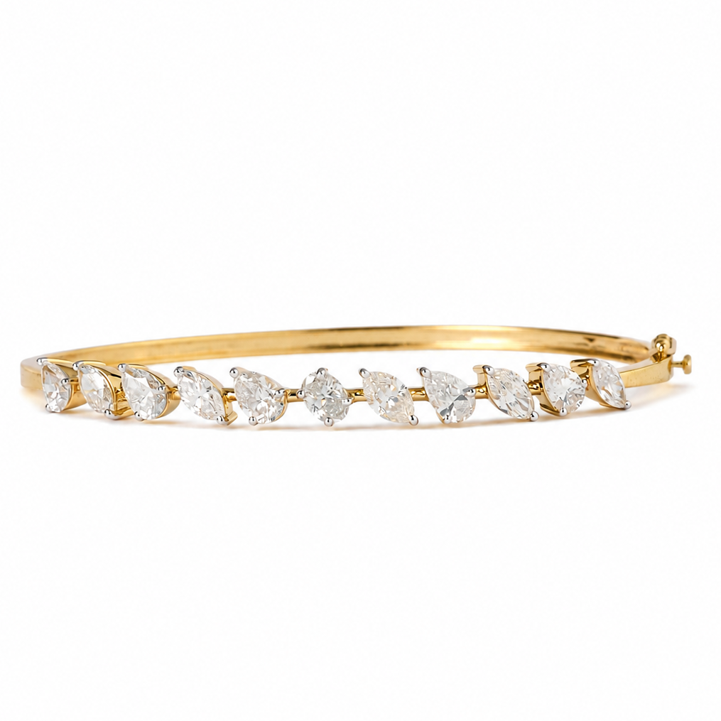 Multi-Shape Natural Diamond Cluster Wave Bracelet in Solid Gold