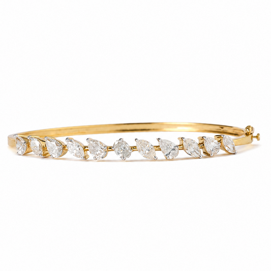 Multi-Shape Natural Diamond Cluster Wave Bracelet in Solid Gold