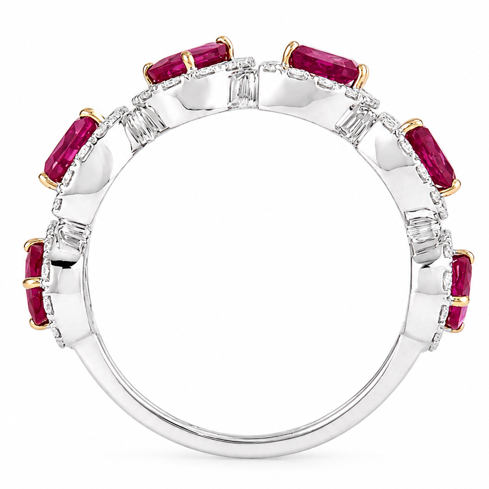 Pear Ruby Half-Eternity Diamond Ring