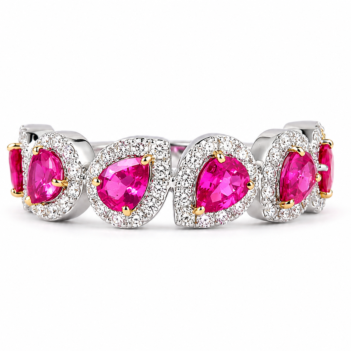 Pear Ruby Half-Eternity Diamond Ring