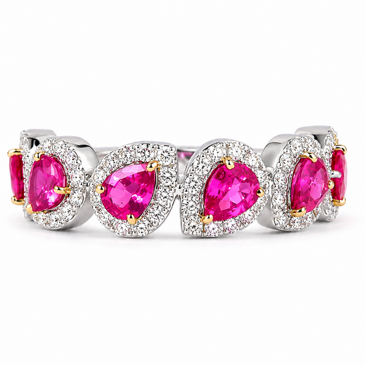 Pear Ruby Half-Eternity Diamond Ring
