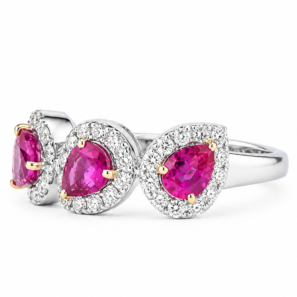 Pear Ruby Half-Eternity Diamond Ring