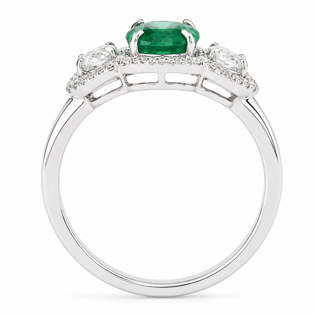 Oval Zambian Emerald Diamond Halo Ring
