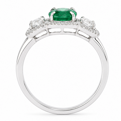 Oval Zambian Emerald Diamond Halo Ring