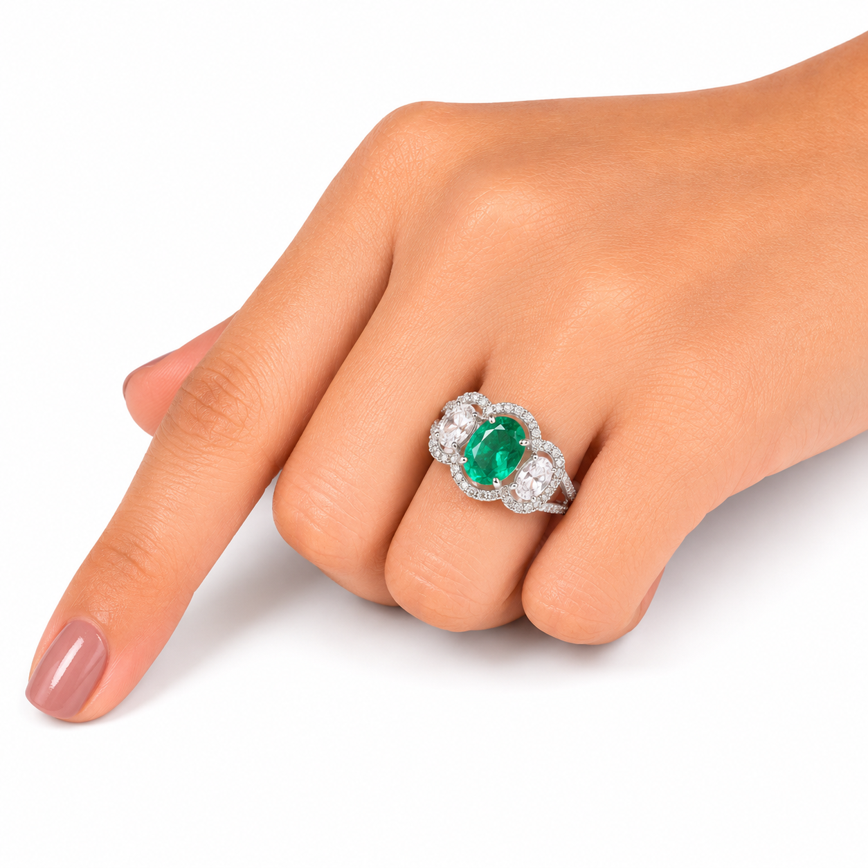 Oval Zambian Emerald Diamond Halo Ring